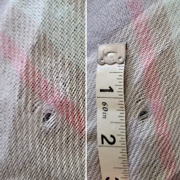 Pastel plaid scarf, 60" large shawl style with fringe - Picture 7 of 8